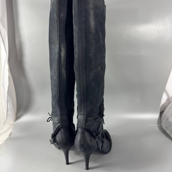 Authenitc Givenchy Black Leather Lace-up Knee-high Heel Boots, Size 40.5 - Picture 7 of 13